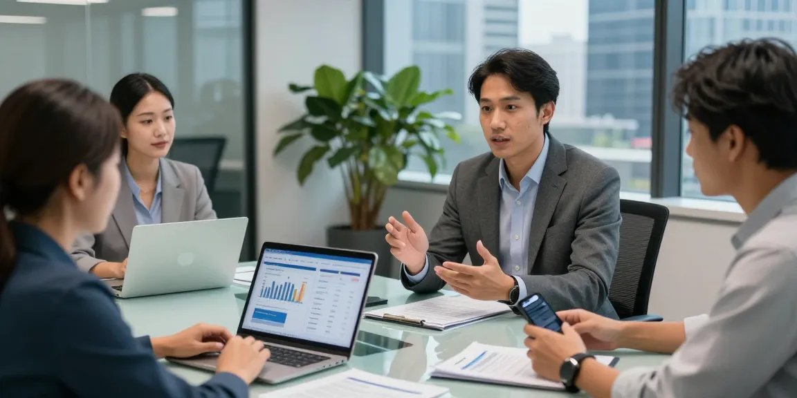 Financial advisor discussing 소액결제현금화 strategies in modern office.