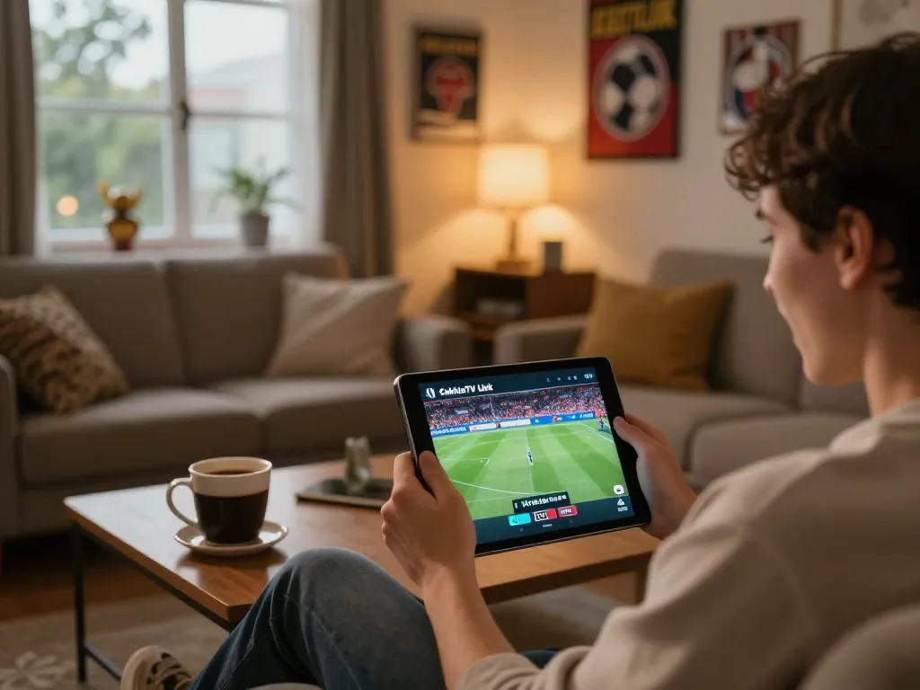 CakhiaTV Link Xem Bóng Đá Trực Tuyến Full HD, Không Chặn streaming experience in a cozy living room.