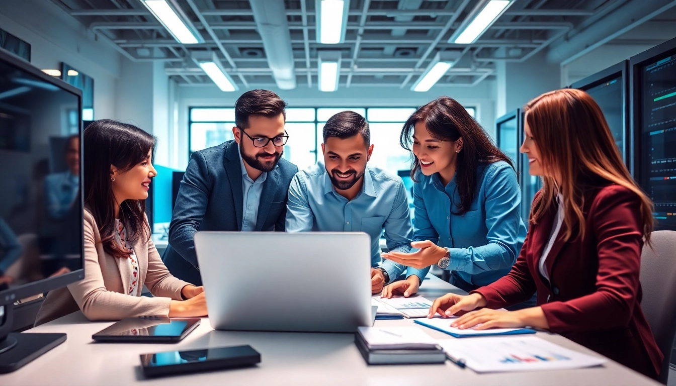 Engaged team providing managed IT services Lakeland in a modern office setting.