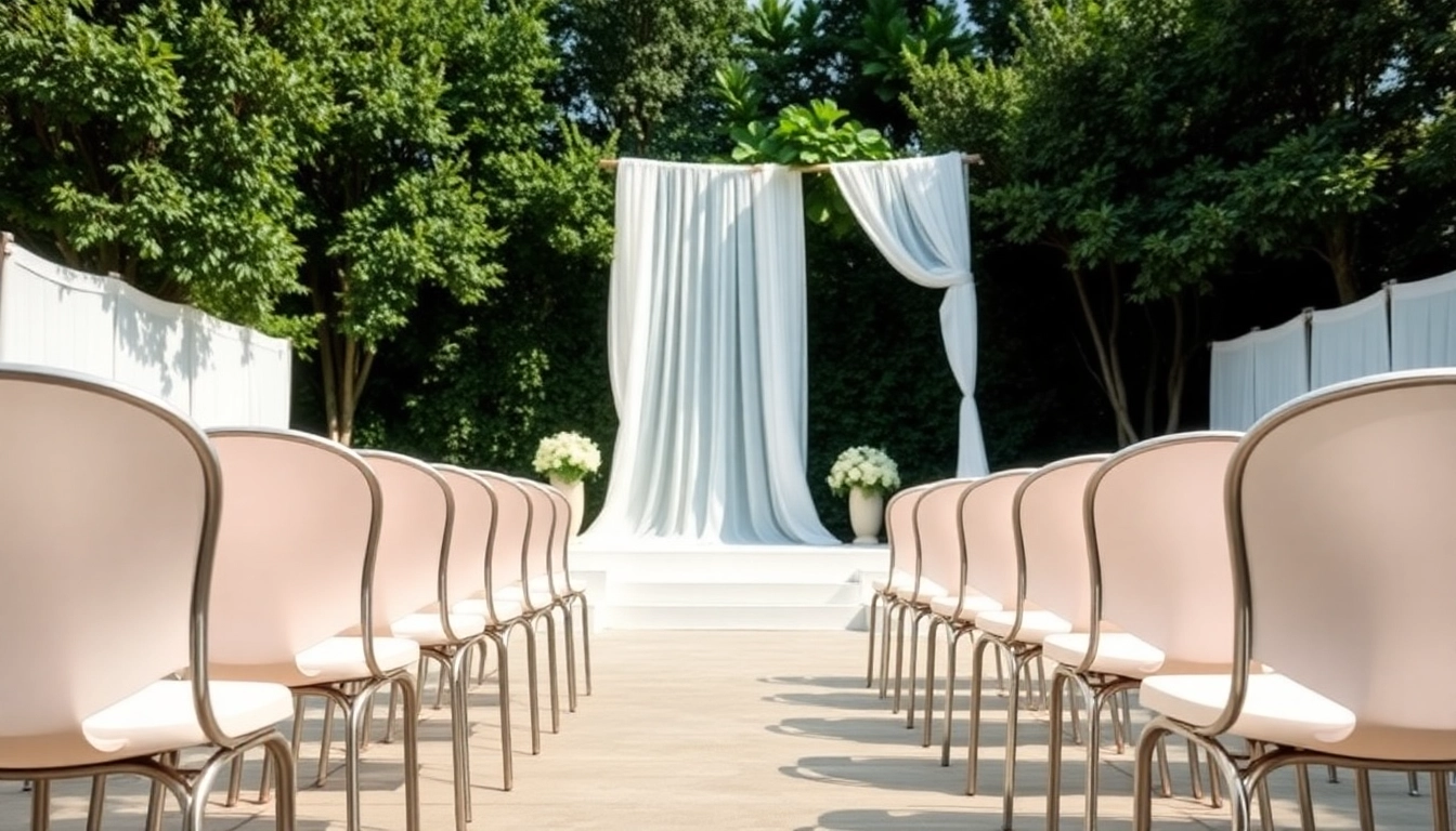 Chair Rentals displayed at an outdoor event with elegant design and serene atmosphere.