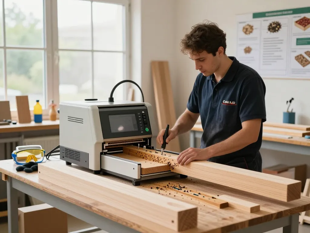 Trattamento efficace utilizzando la tecnologia a microonde per parassiti del legno come i tarli, che mostra un ambiente di lavoro professionale.