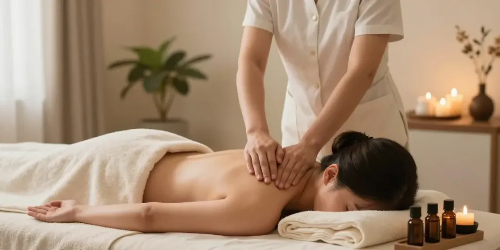 Relaxing 사당출장마사지 session with tranquil ambiance and calming decor.