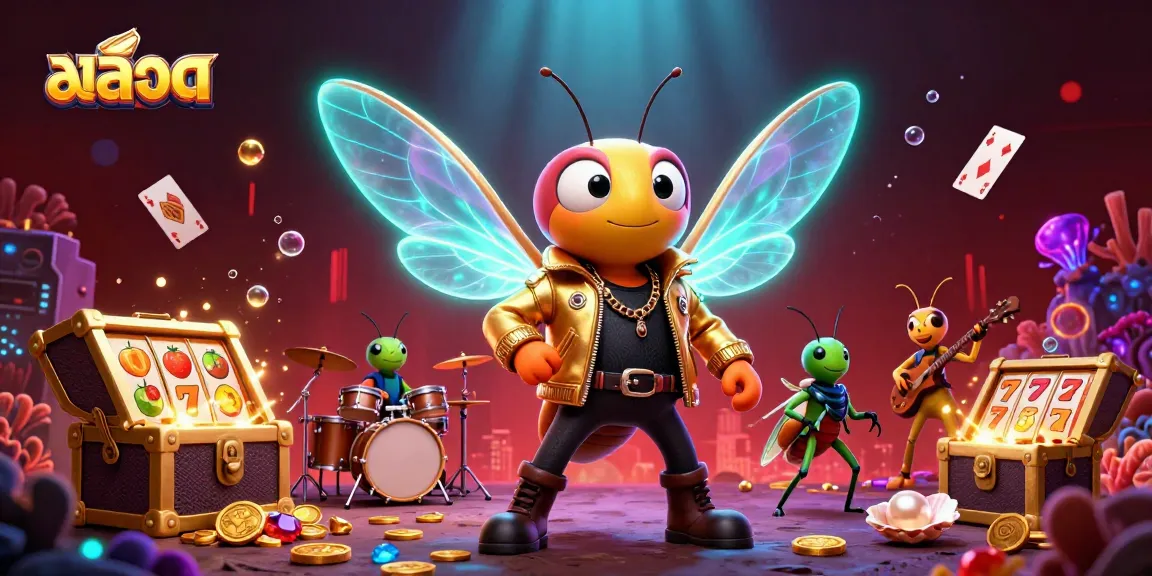 Engage in exciting สล็อต adventures with a 3D rock star themed scene filled with vibrant casino elements.