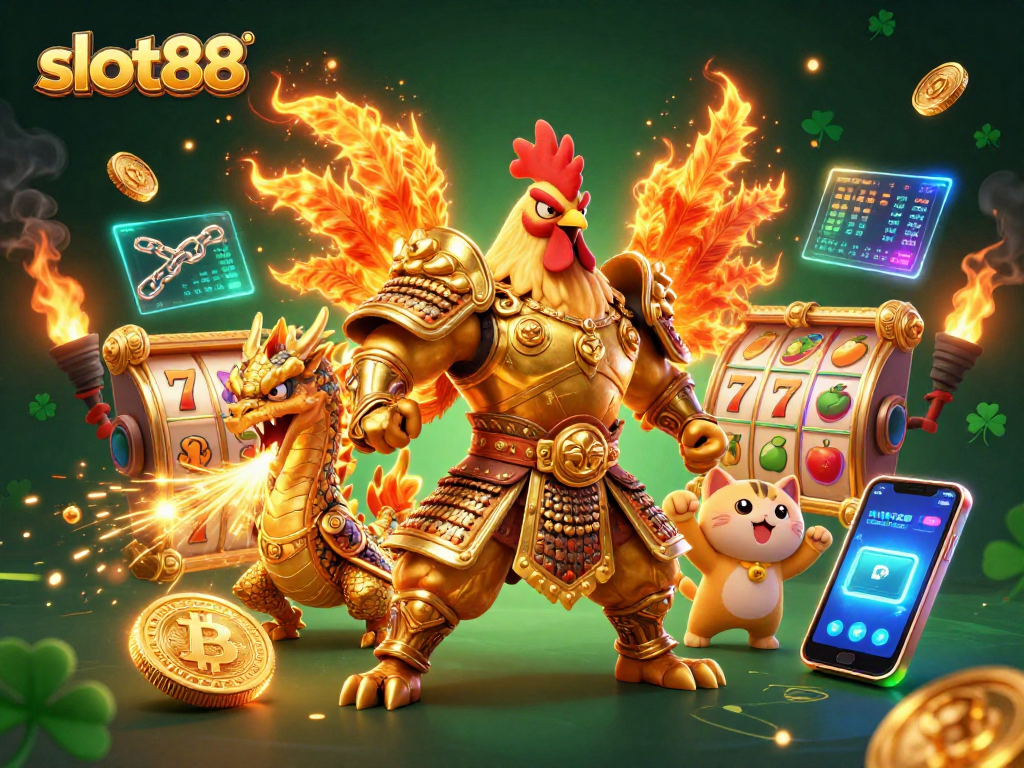Experience adrenaline-fueled adventures with slot88 in this action-packed 3D cartoon casino scene.