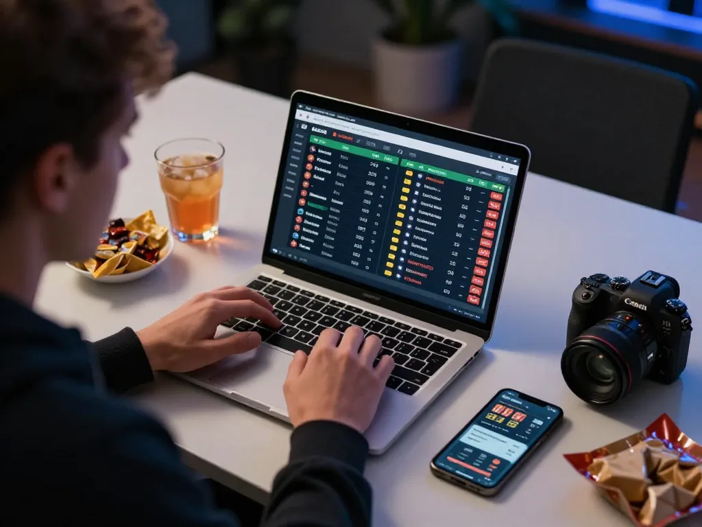 Sports betting action on siti scommesse esteri with a focused player analyzing odds on a laptop.