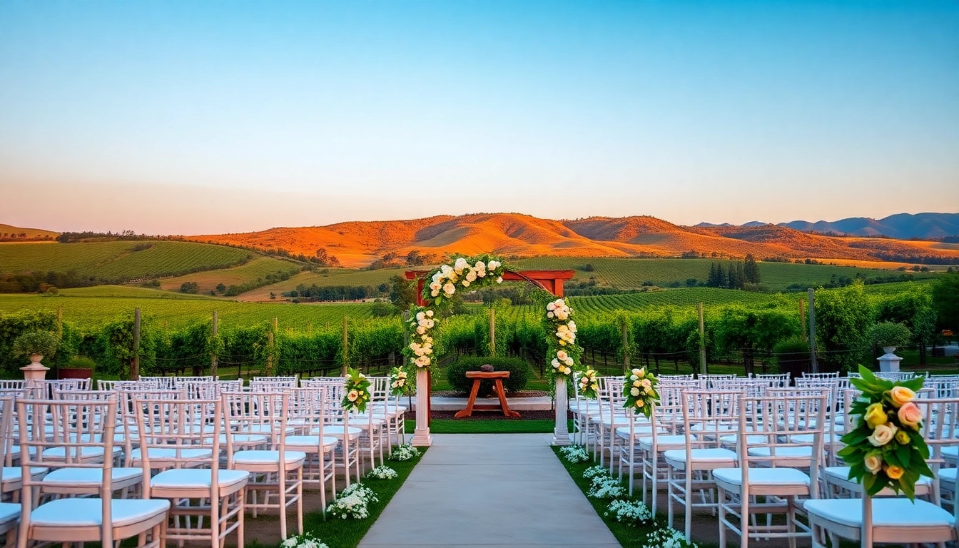 Captivating wedding venue California with scenic hills and elegant decor.