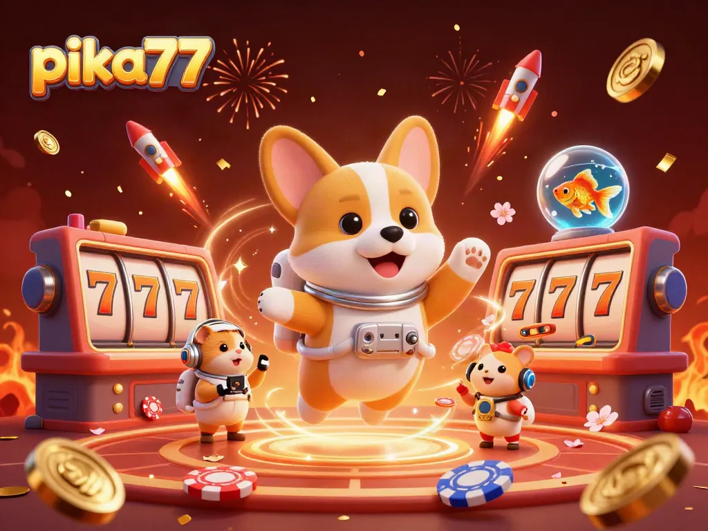 Pika77 offers an exciting game experience with animated astronauts and casino elements for players to win big.