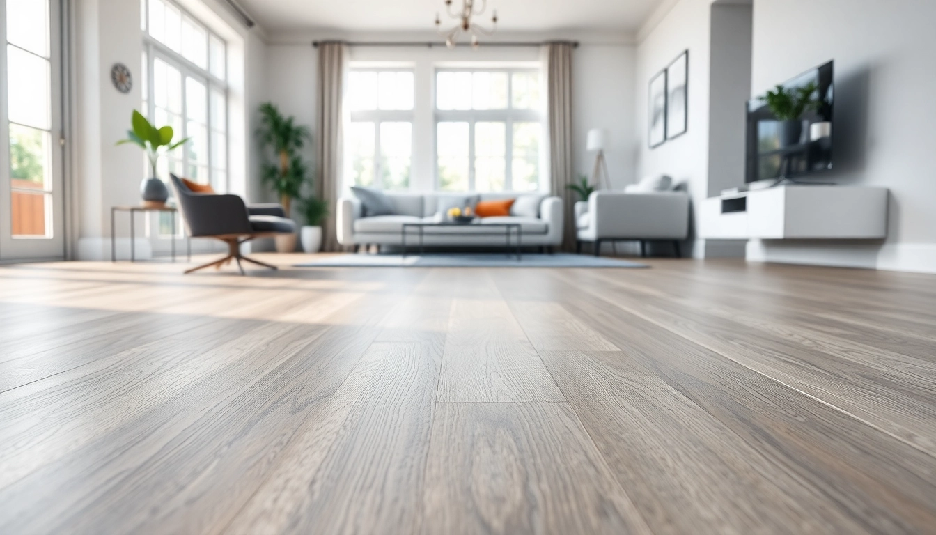 Install high-quality vinyl plank flooring in a stylish living room with a modern aesthetic.