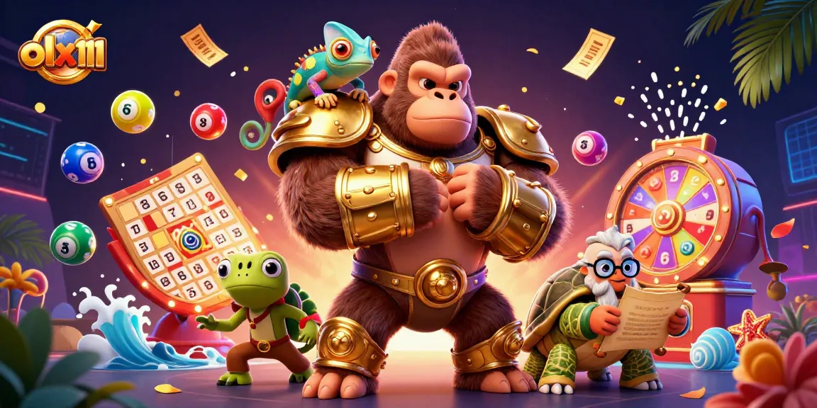 Experience the thrill of olx111 with vibrant lottery elements and engaging characters in this 3D casino scene.