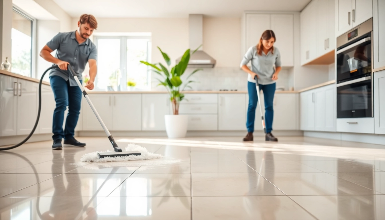 Tile cleaners near me effectively cleaning tiles in a bright, modern kitchen setting.
