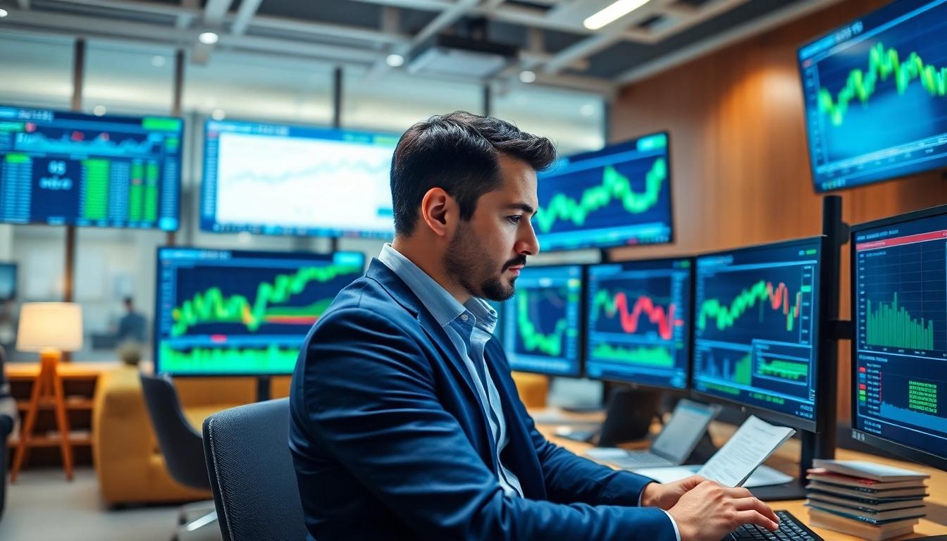 Learn how to trade stocks in Saudi Arabia with a professional trader in a modern office.