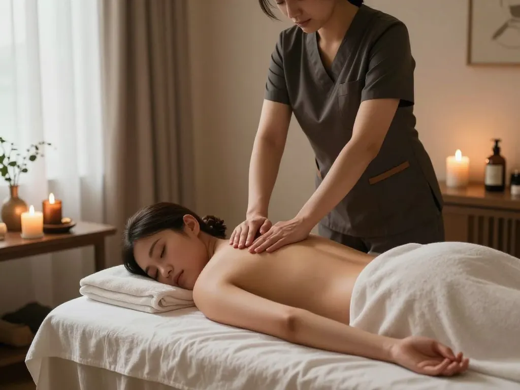 Experience relaxing 부전동마사지 in a serene spa atmosphere with natural light and calming decor.