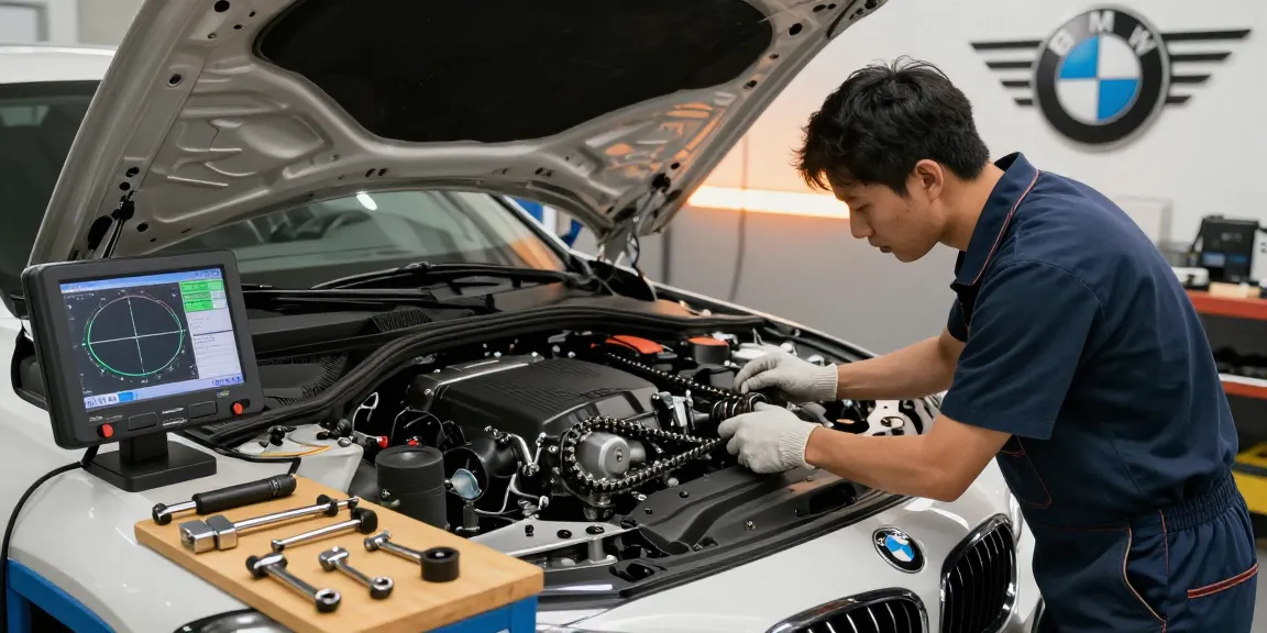 Professionelle BMW Werkstatt in Hannover mit Mechaniker beim Steuerkettenwechsel.