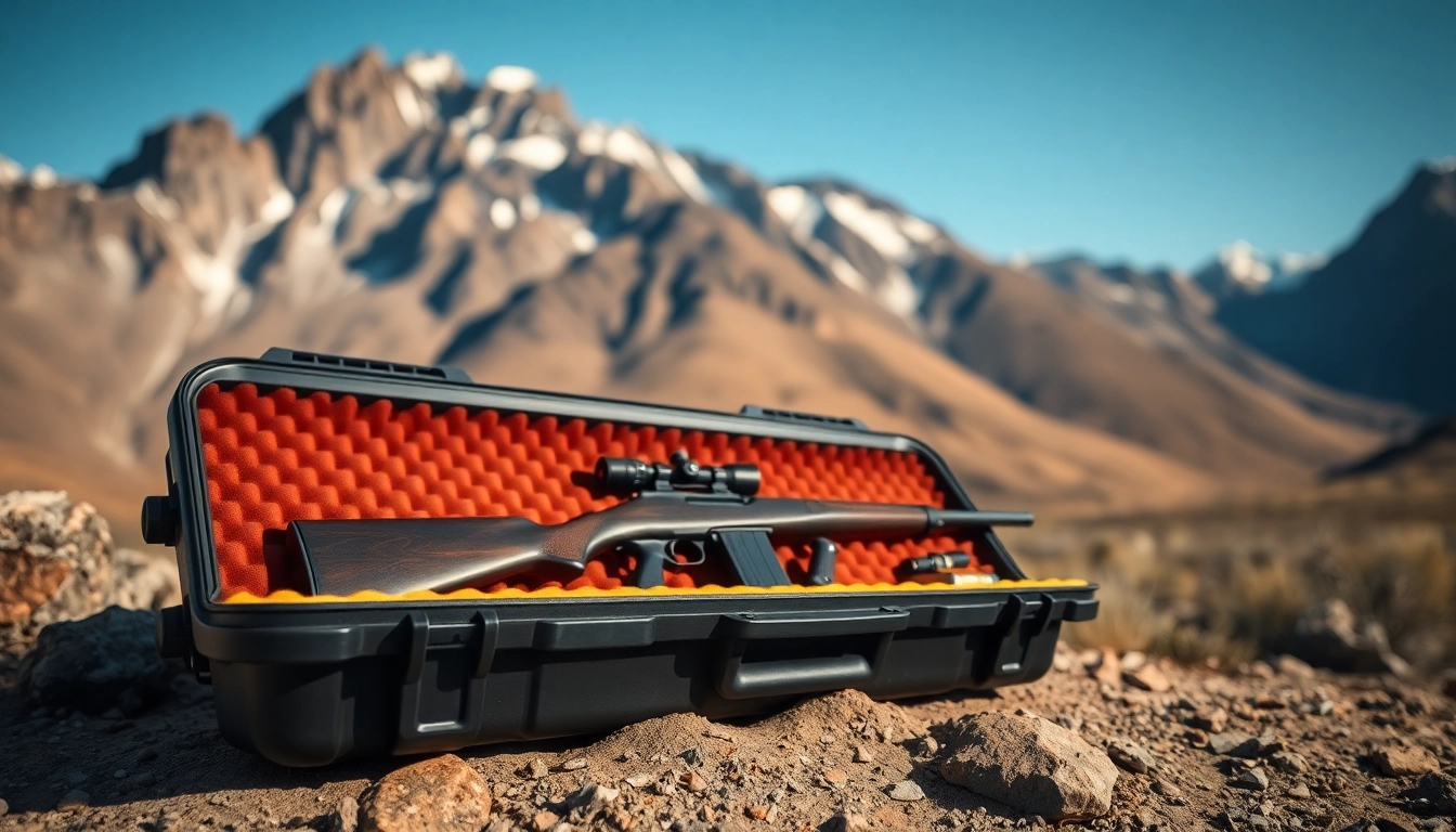 Foam for rifle case securely holding rifles in a rugged outdoor setting.