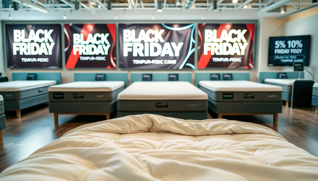 Shop the best deals on black Friday Tempur Pedic mattresses at a stylish retail store.