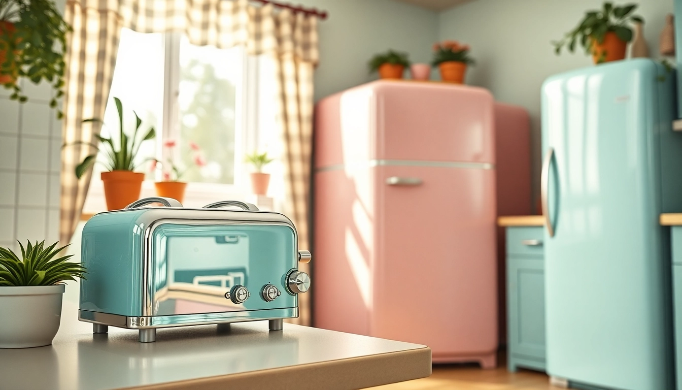 Enjoying a classic retro appliance that adds charm to a vintage kitchen setting.