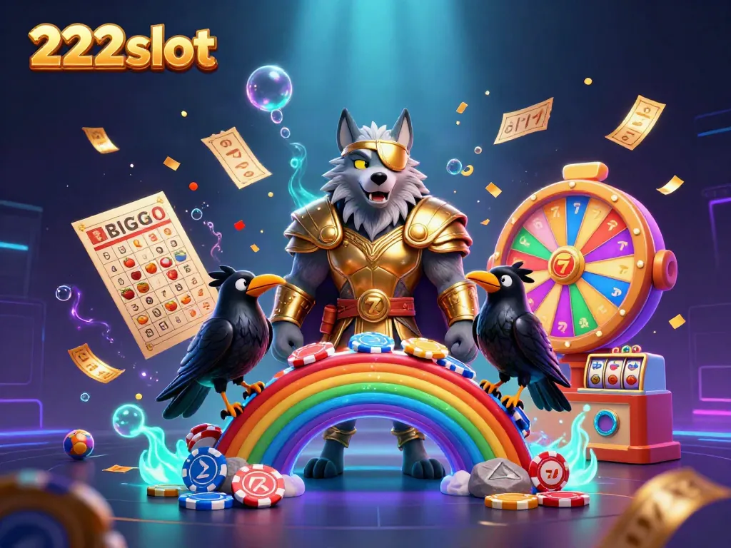 Menangkan permainan slot di 222slot dengan ilustrasi Odin, kucing cinta, dan unsur kasino menarik lainnya.