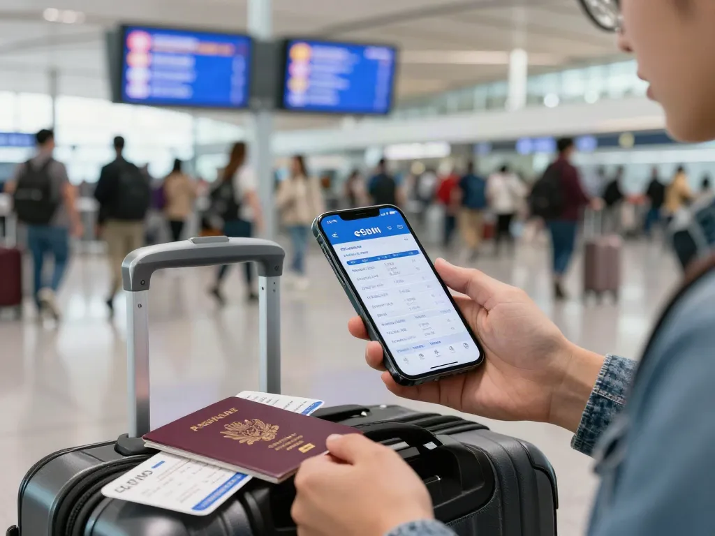השימוש ב-Esim לחו"ל בשדה התעופה עם טלפון חכם ומסמכים חשובים