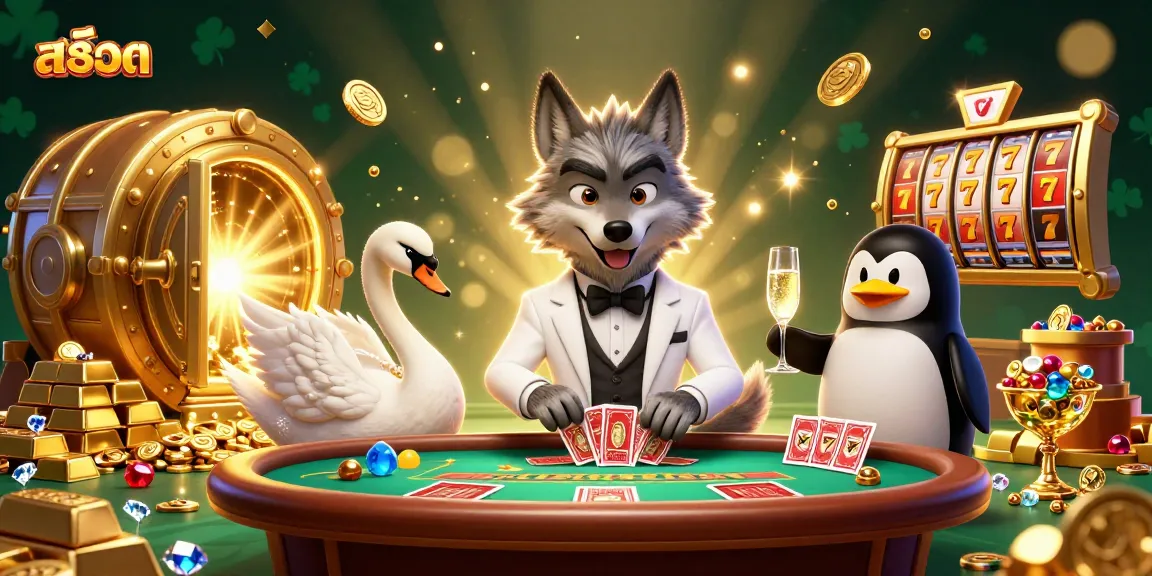 Spin the สล็อตออนไลน์ reels with an elegant 3D wolf, swan, and penguin for jackpot thrills.