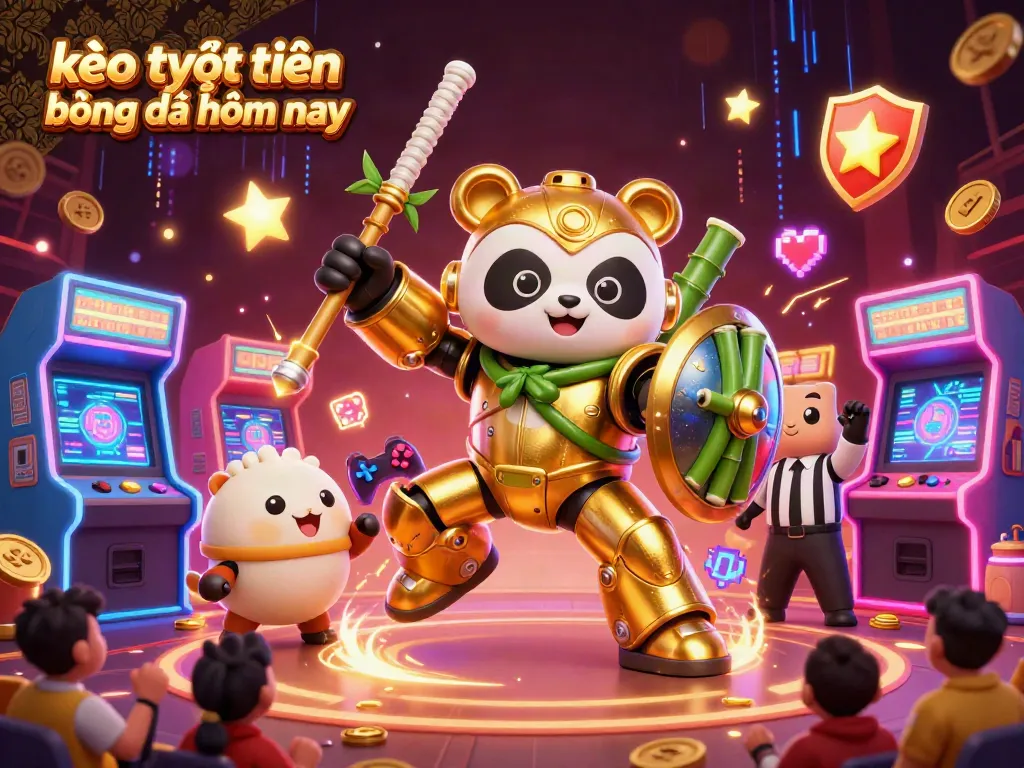 Kèo trực tuyến bóng đá hôm nay trong cảnh chiến đấu với chú gấu vàng và robot, hấp dẫn cho người chơi.
