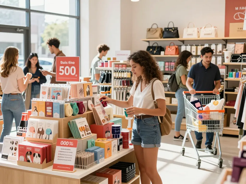 Shopper browsing vibrant displays in a retail space, signifying new offers at https://hubet88.icu/