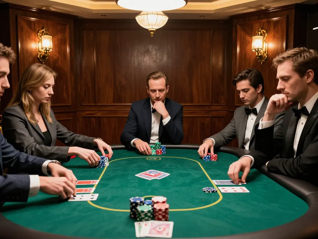 Players strategizing at a luxurious poker table in an exclusive setting at 789win2