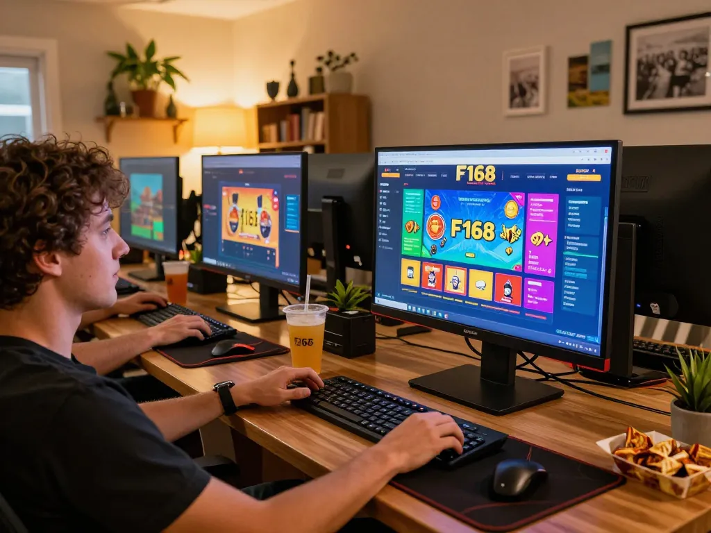 Engaging with F168 online gaming platform from a cozy home setting, showcasing strategic betting.