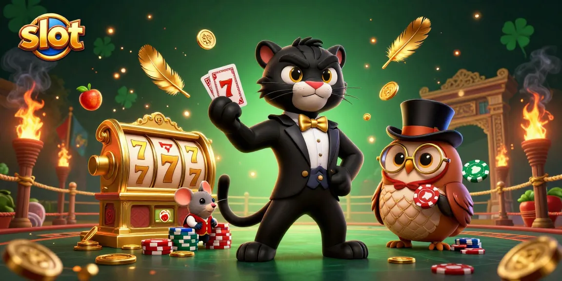 Spin the slot reels with a stylish panther dealer, an owl, and a lucky mouse.