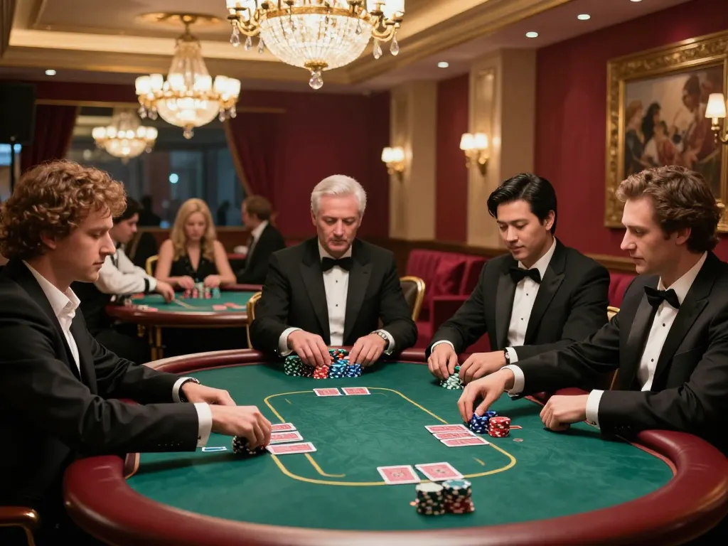Engaged players at LGOLUX poker tables demonstrate strategy and excitement in a luxurious casino setting.
