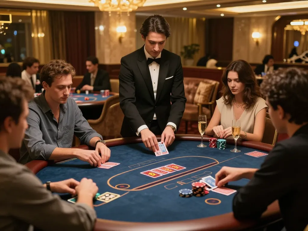 Bet on giường bệnh nhân at an elegant poker table in a VIP casino area.