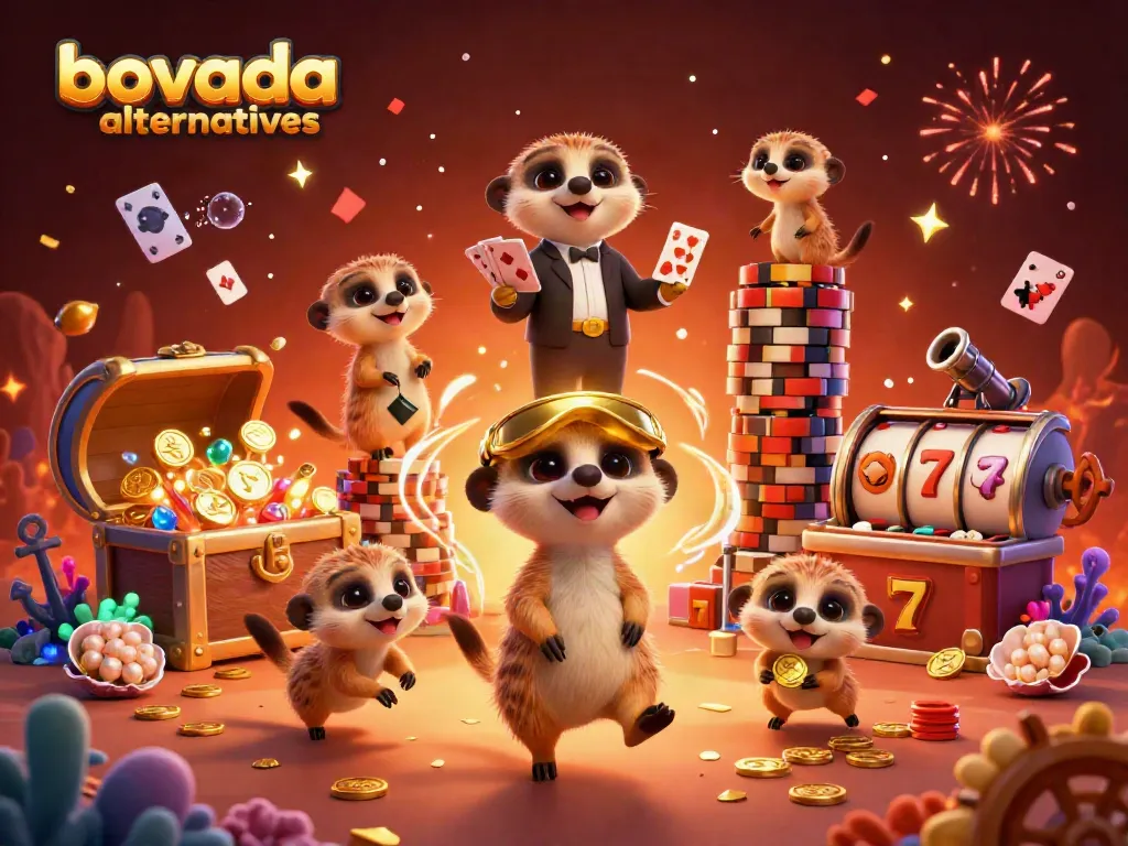 Play exciting games at Bovada alternatives featuring colorful casino meerkats and vibrant elements.