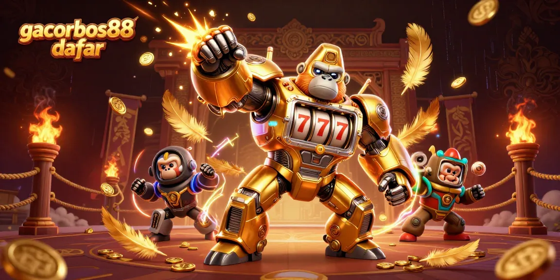 Experience exciting gameplay with gacorbos88 daftar featuring golden gorilla mech and casino elements.