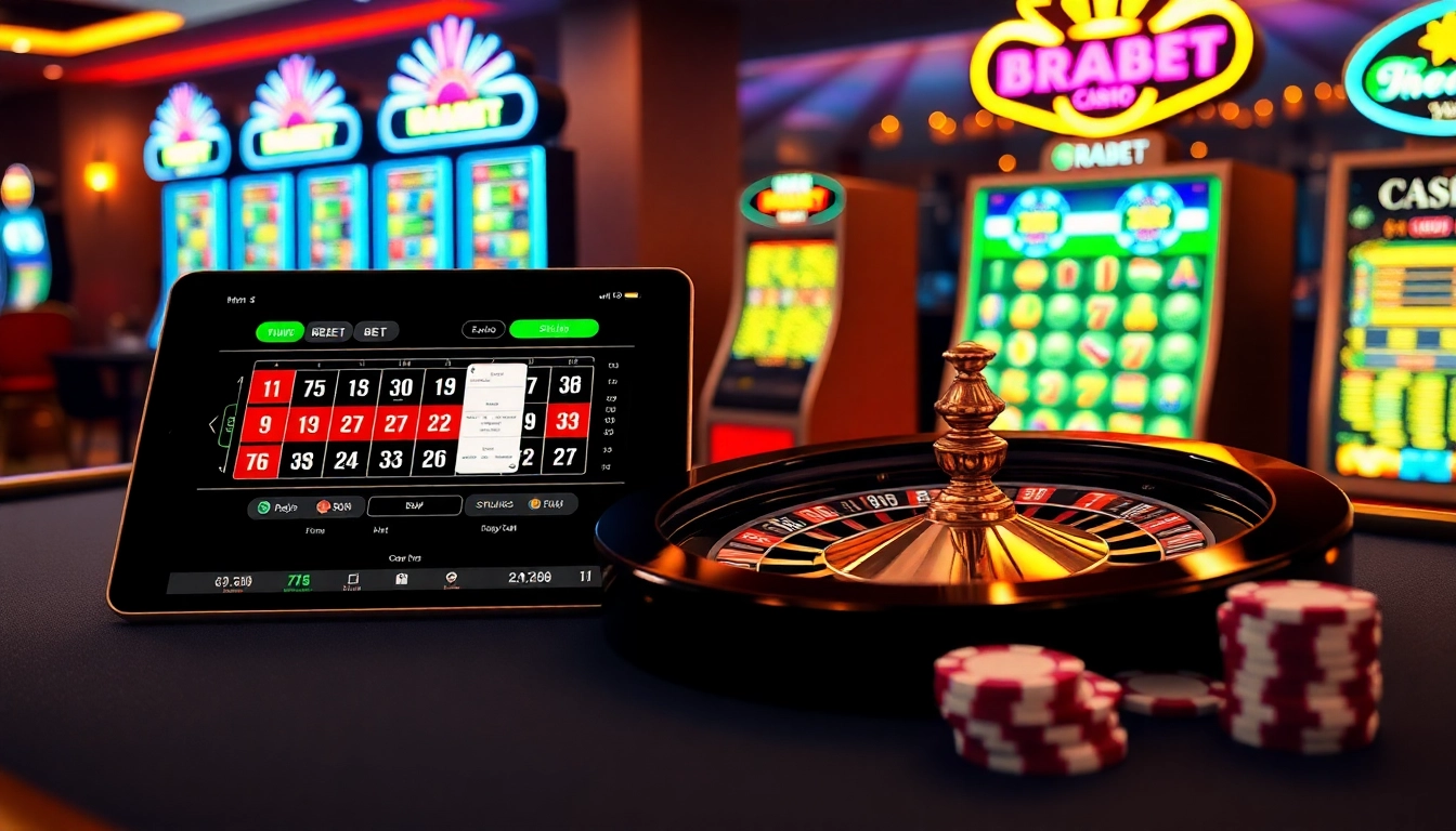 BRABET offers a modern casino experience with vibrant slot machines and roulette wheels.