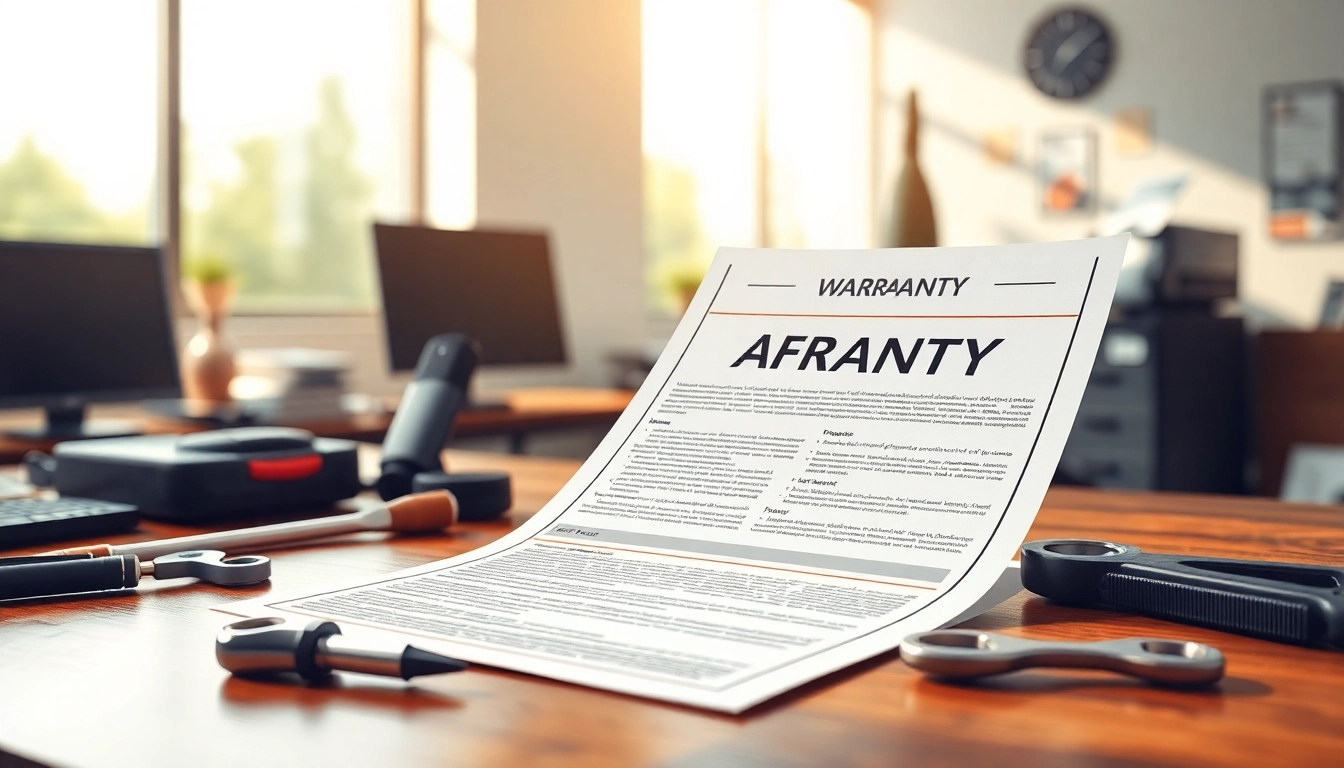 Visual representation of transparent warranty coverage document amidst auto repair tools, enhancing trust.