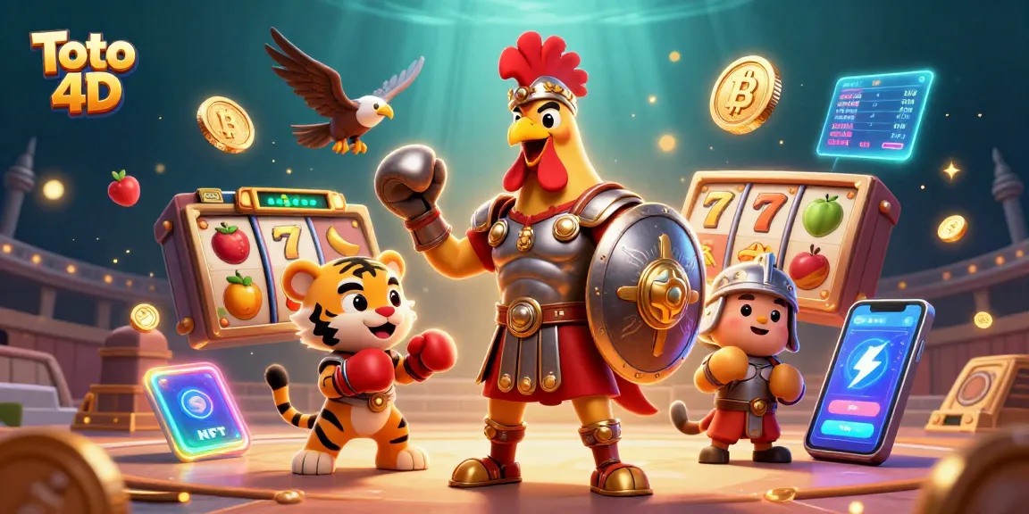 Engage in the fun of Toto 4D slot games with vivid 3D casino imagery showcasing vibrant characters and elements.