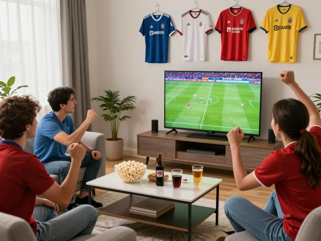 Experience thrilling live football action on https://luongson117.tv/ with fans enjoying a cozy viewing party.