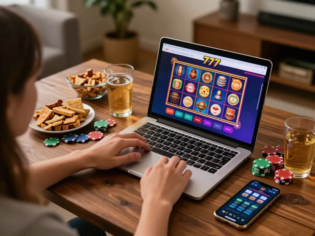 Engage with slot777 online slots at home, vibrant gaming interface and inviting atmosphere.