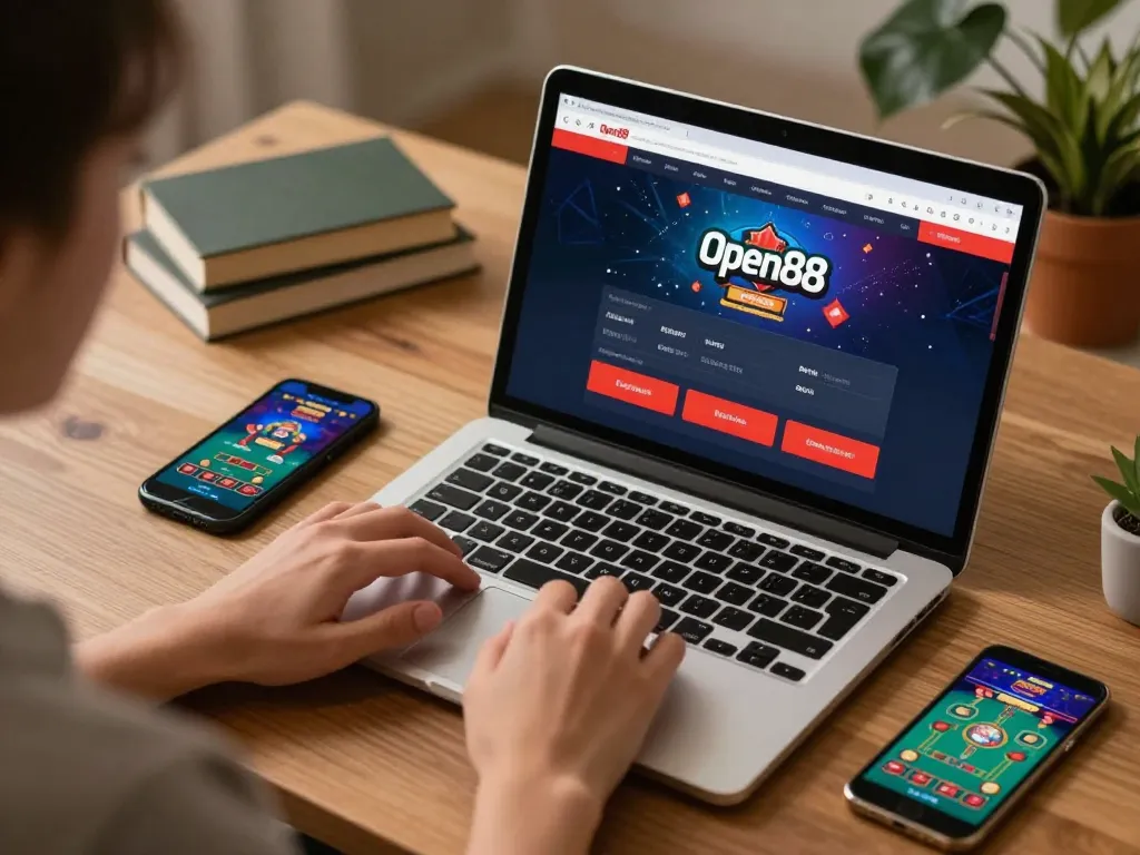 Experience thrilling gameplay with Open88 on a laptop while enjoying a cozy home environment