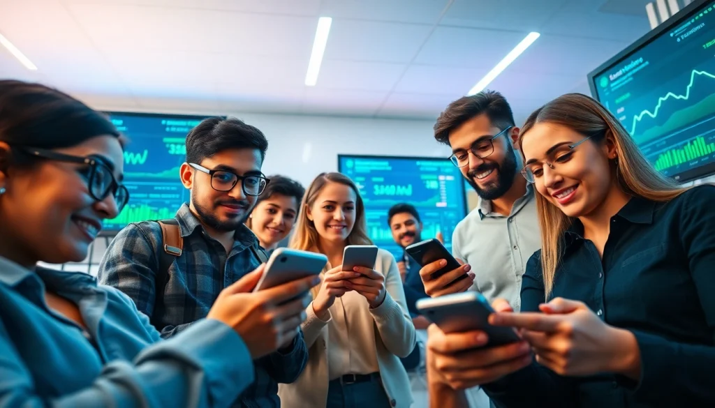 Engaged users exploring a cloud mining app in a modern workspace.