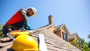 Contractor delivering reliable roofing services with quality craftsmanship in a sunlit setting.