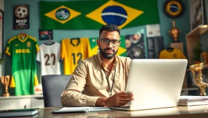 Reviewing best sports betting sites in Brazil in an engaging, vibrant atmosphere.