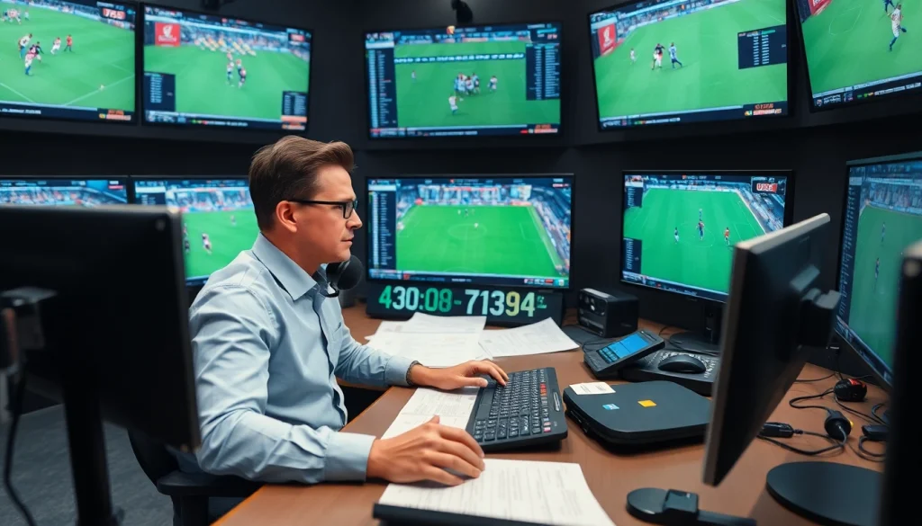 해외축구중계에 대한 실시간 분석을 준비하는 프로 분석가의 모습