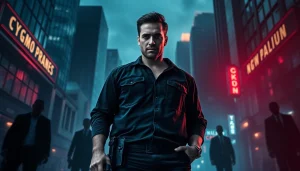 Engaging scene from A Deadly Chance showing a rugged protagonist in a shadowy urban setting.