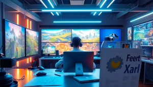 Experience creative innovation with the Freedom X in a futuristic game development workspace.