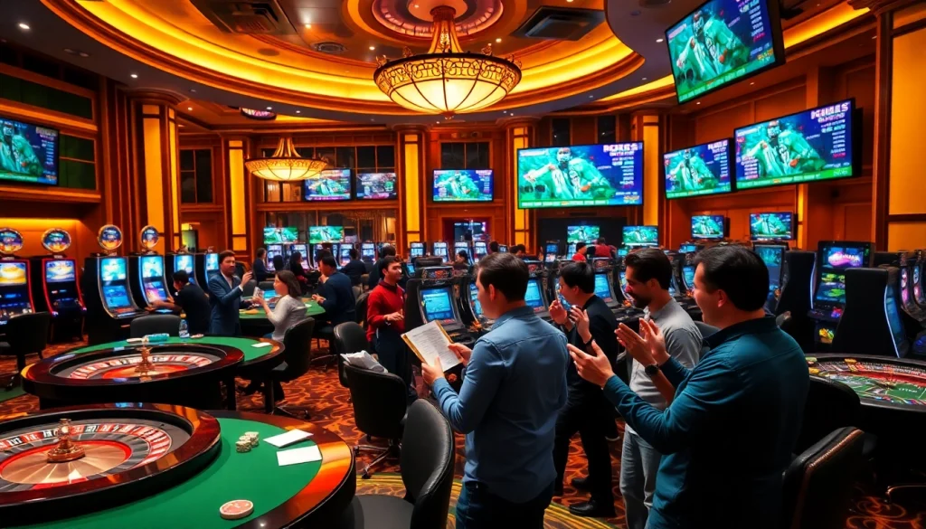 Bong da lu live betting scene featuring excited gamblers celebrating their wins.