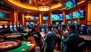 Bong da lu live betting scene featuring excited gamblers celebrating their wins.