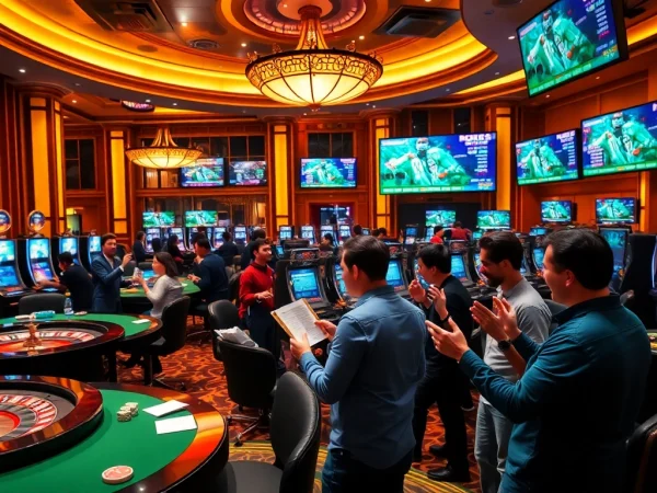 Bong da lu live betting scene featuring excited gamblers celebrating their wins.