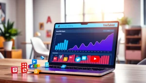 Enhance engagement with a visually dynamic representation of a youtube smm panel in a professional workspace.