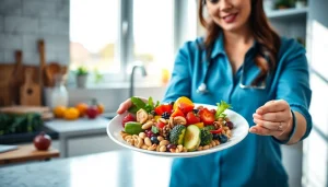 Showcasing a vibrant plate of intermittent fasting foods with fresh fruits and vegetables.