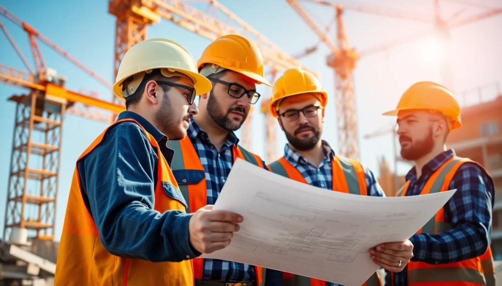 Engaged professionals at the southern california contractors association construction site working on a blueprint.